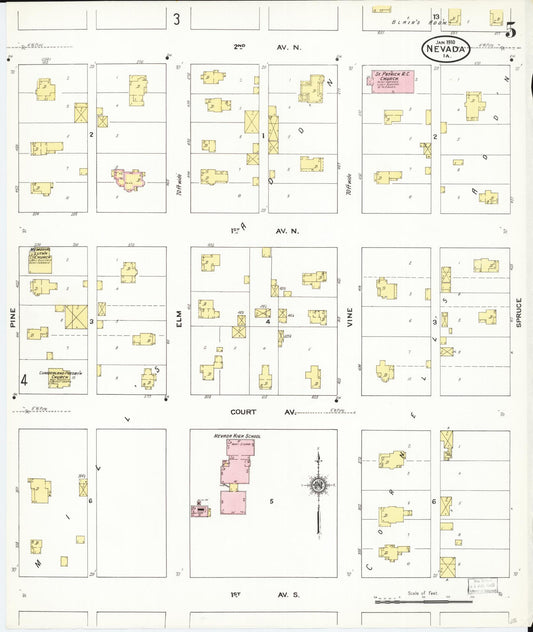 Sanborn Fire Insurance Map from Nevada, Story County, Iowa (1910), Sheet #0005 - Historic Sanborn Fire Insurance Map Print, vintage old map wall art