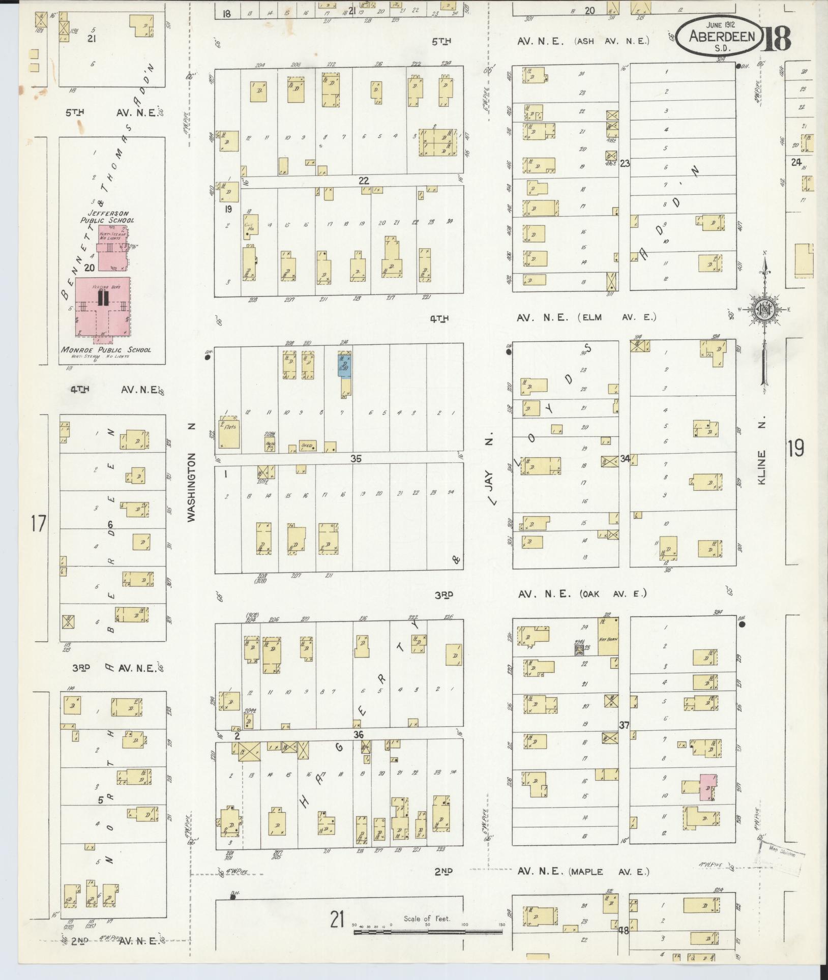 Sanborn Fire Insurance Map from Aberdeen, Brown County, South Dakota (1912), Sheet #0018 - Complete Map Set gallery image, historic Sanborn map, vintage wall art, South Dakota South Dakota