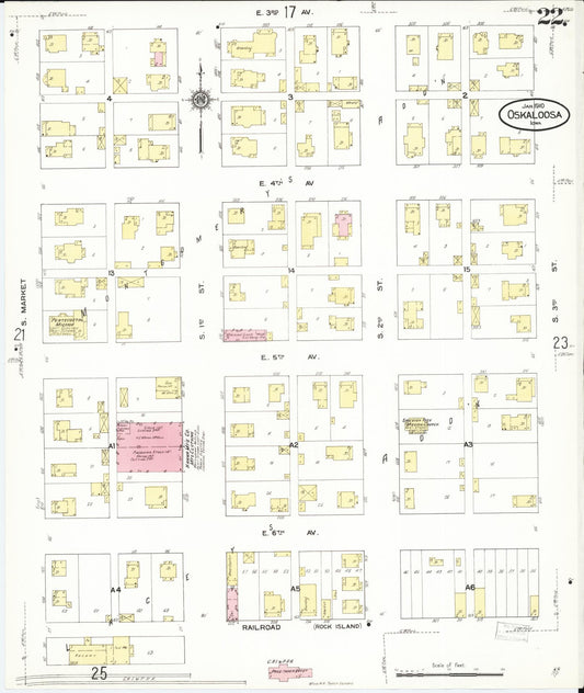 Sanborn Fire Insurance Map from Oskaloosa, Mahaska County, Iowa (1910), Sheet #0022 - Historic Sanborn Fire Insurance Map Print, vintage old map wall art