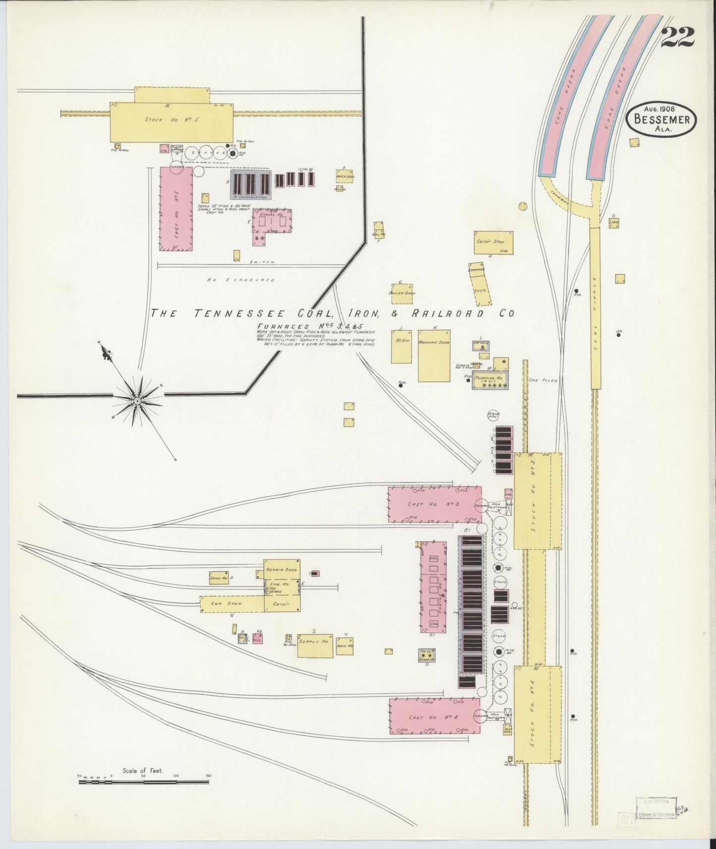 Sanborn Fire Insurance Map from Bessemer, Jefferson County, Alabama (1908), Sheet #0022 - Complete Map Set gallery image, historic Sanborn map, vintage wall art, Alabama Alabama