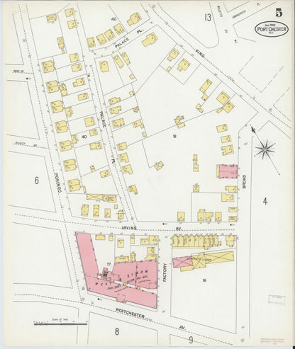 Sanborn Fire Insurance Map from Port Chester, Westchester County, New York (1902), Sheet #0005 - Historic Sanborn Fire Insurance Map Print, vintage old map wall art, antique decor, genealogy gift, New York New York map