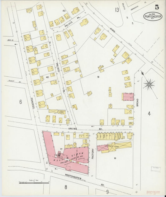 Sanborn Fire Insurance Map from Port Chester, Westchester County, New York (1902), Sheet #0005 - Historic Sanborn Fire Insurance Map Print, vintage old map wall art, antique decor, genealogy gift, New York New York map