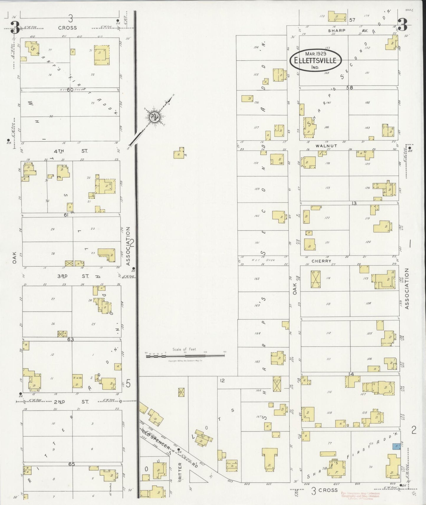 Sanborn Fire Insurance Map from Ellettsville, Monroe County, Indiana (1929), Sheet #0003 - Complete Map Set gallery image, historic Sanborn map, vintage wall art, Indiana Indiana