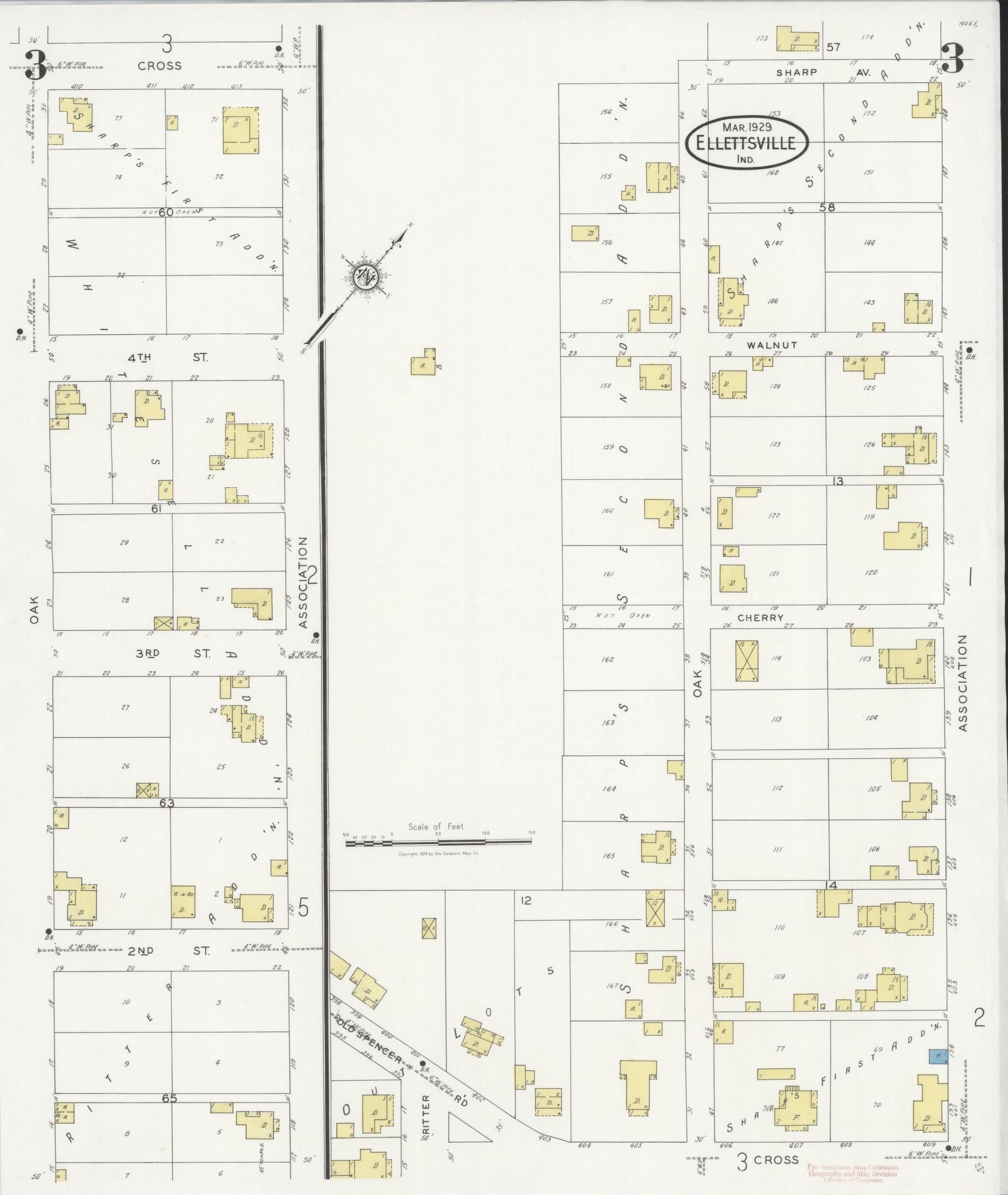 Sanborn Fire Insurance Map from Ellettsville, Monroe County, Indiana (1929), Sheet #0003 - Complete Map Set gallery image, historic Sanborn map, vintage wall art, Indiana Indiana