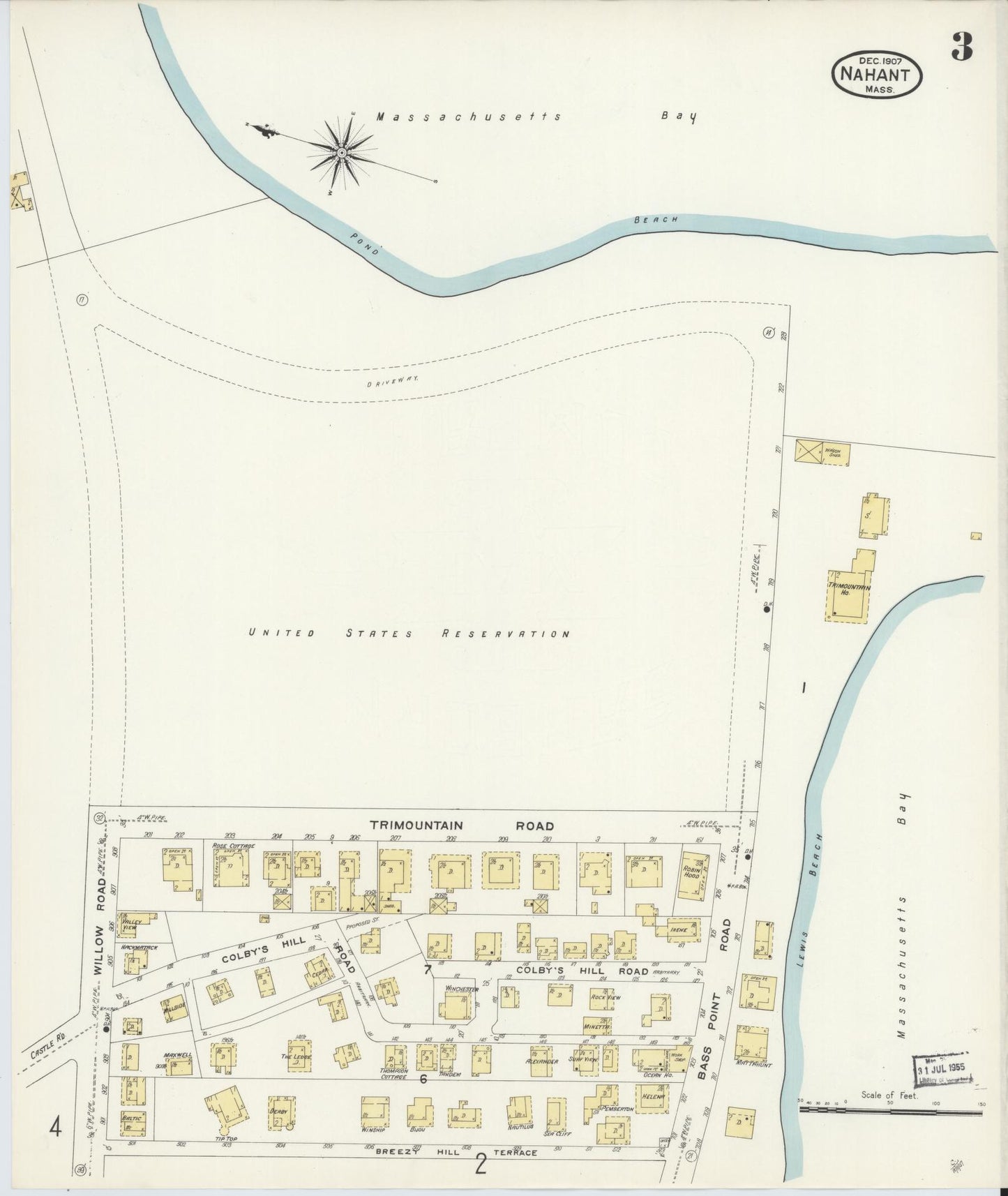 Sanborn Fire Insurance Map from Nahant, Essex County, Massachusetts (1907), Sheet #0003 - Complete Map Set gallery image, historic Sanborn map, vintage wall art, Massachusetts Massachusetts