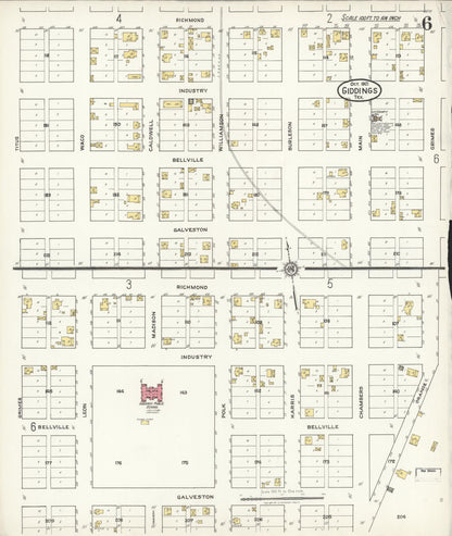 Sanborn Fire Insurance Map from Giddings, Lee County, Texas (1921), Sheet #0006 - Complete Map Set gallery image, historic Sanborn map, vintage wall art, Texas Texas