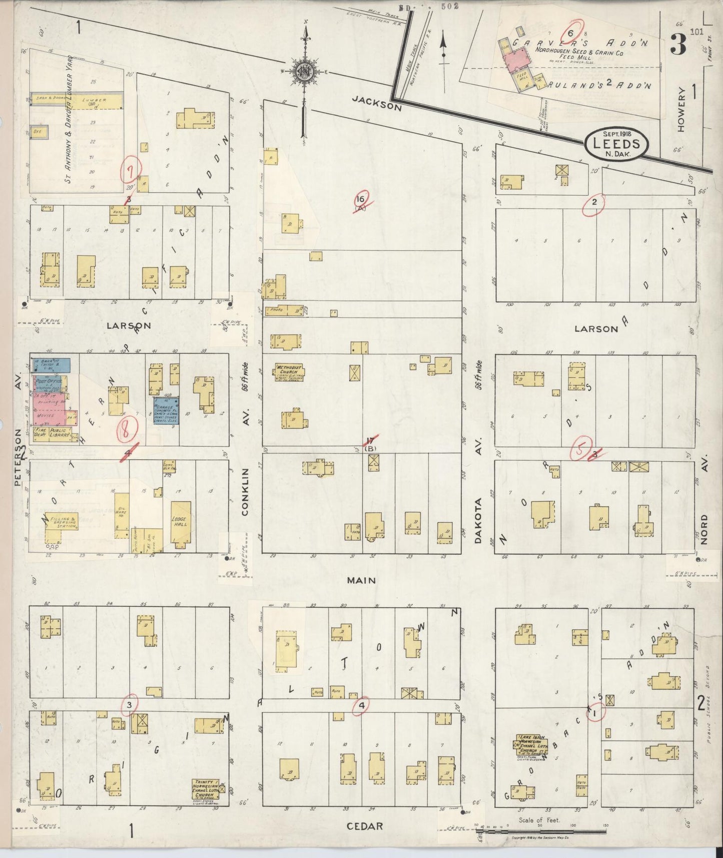 Sanborn Fire Insurance Map from Leeds, Benson County, North Dakota (1932), Sheet #0003 - Complete Map Set gallery image, historic Sanborn map, vintage wall art, North Dakota North Dakota