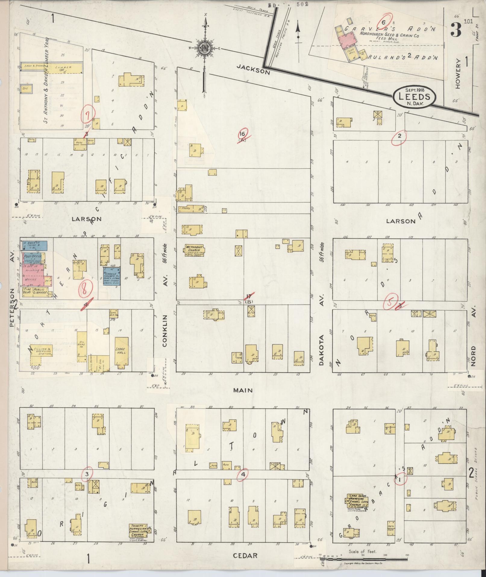 Sanborn Fire Insurance Map from Leeds, Benson County, North Dakota (1932), Sheet #0003 - Complete Map Set gallery image, historic Sanborn map, vintage wall art, North Dakota North Dakota
