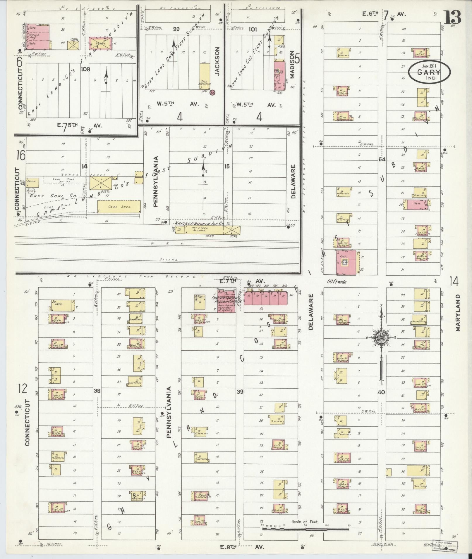 Sanborn Fire Insurance Map from Gary, Lake County, Indiana (1911), Sheet #0013 - Complete Map Set gallery image, historic Sanborn map, vintage wall art, Indiana Indiana