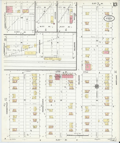 Sanborn Fire Insurance Map from Gary, Lake County, Indiana (1911), Sheet #0013 - Complete Map Set gallery image, historic Sanborn map, vintage wall art, Indiana Indiana