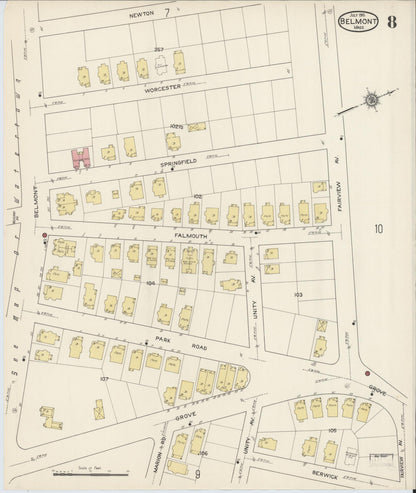 Sanborn Fire Insurance Map from Belmont, Middlesex County, Massachusetts (1915), Sheet #0008 - Complete Map Set gallery image, historic Sanborn map, vintage wall art, Massachusetts Massachusetts