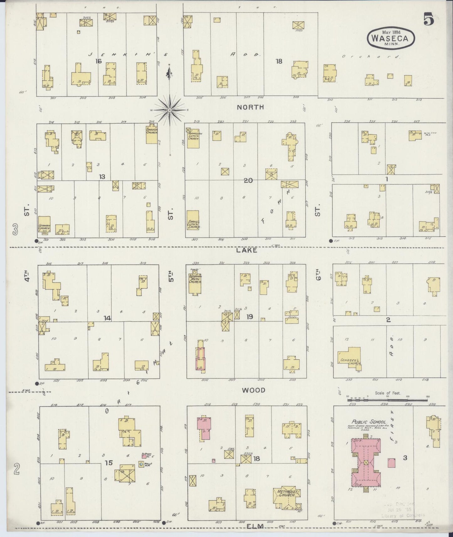 Sanborn Fire Insurance Map from Waseca, Waseca County, Minnesota (1894), Sheet #0005 - Complete Map Set gallery image, historic Sanborn map, vintage wall art, Minnesota Minnesota
