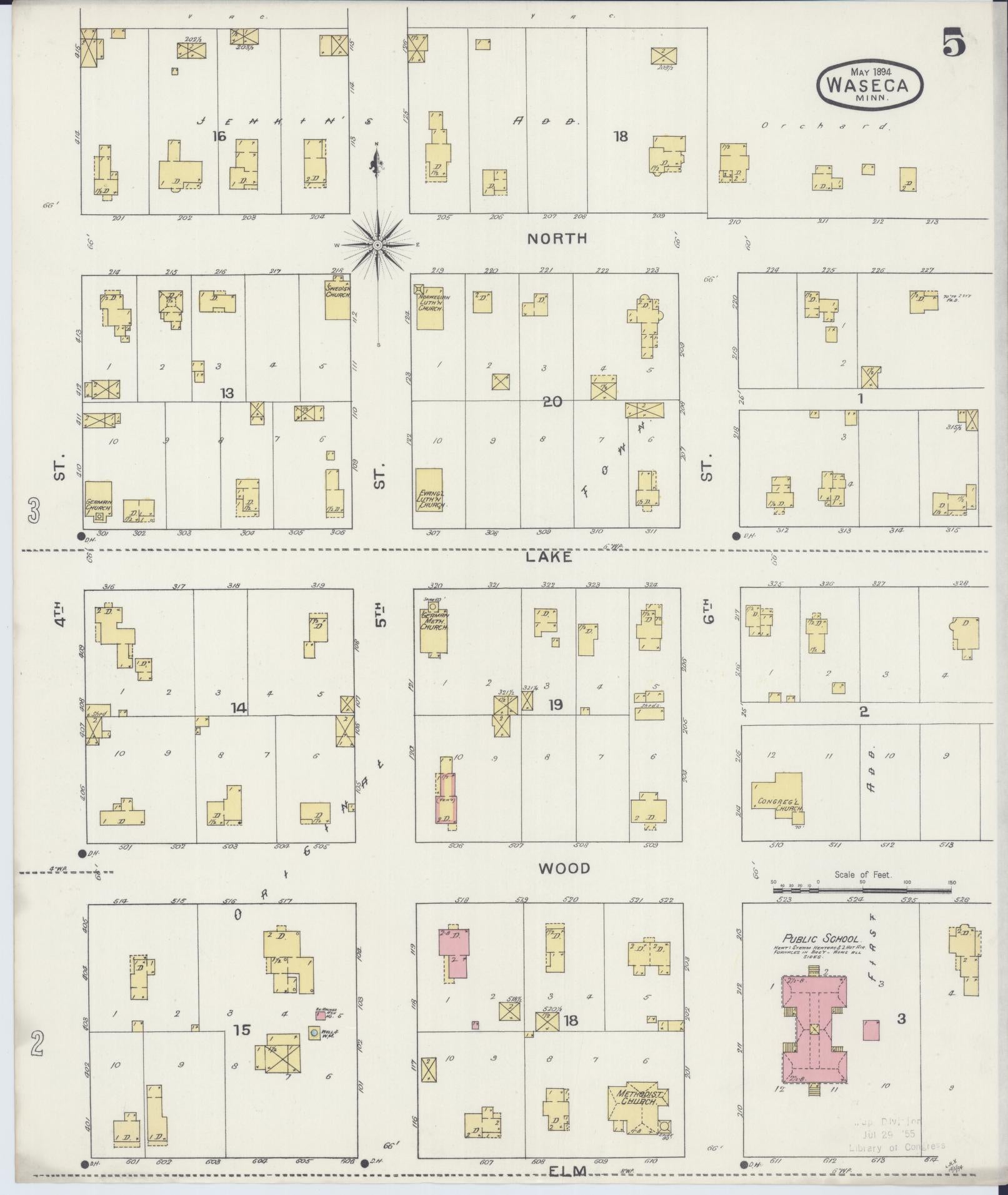 Sanborn Fire Insurance Map from Waseca, Waseca County, Minnesota (1894), Sheet #0005 - Complete Map Set gallery image, historic Sanborn map, vintage wall art, Minnesota Minnesota