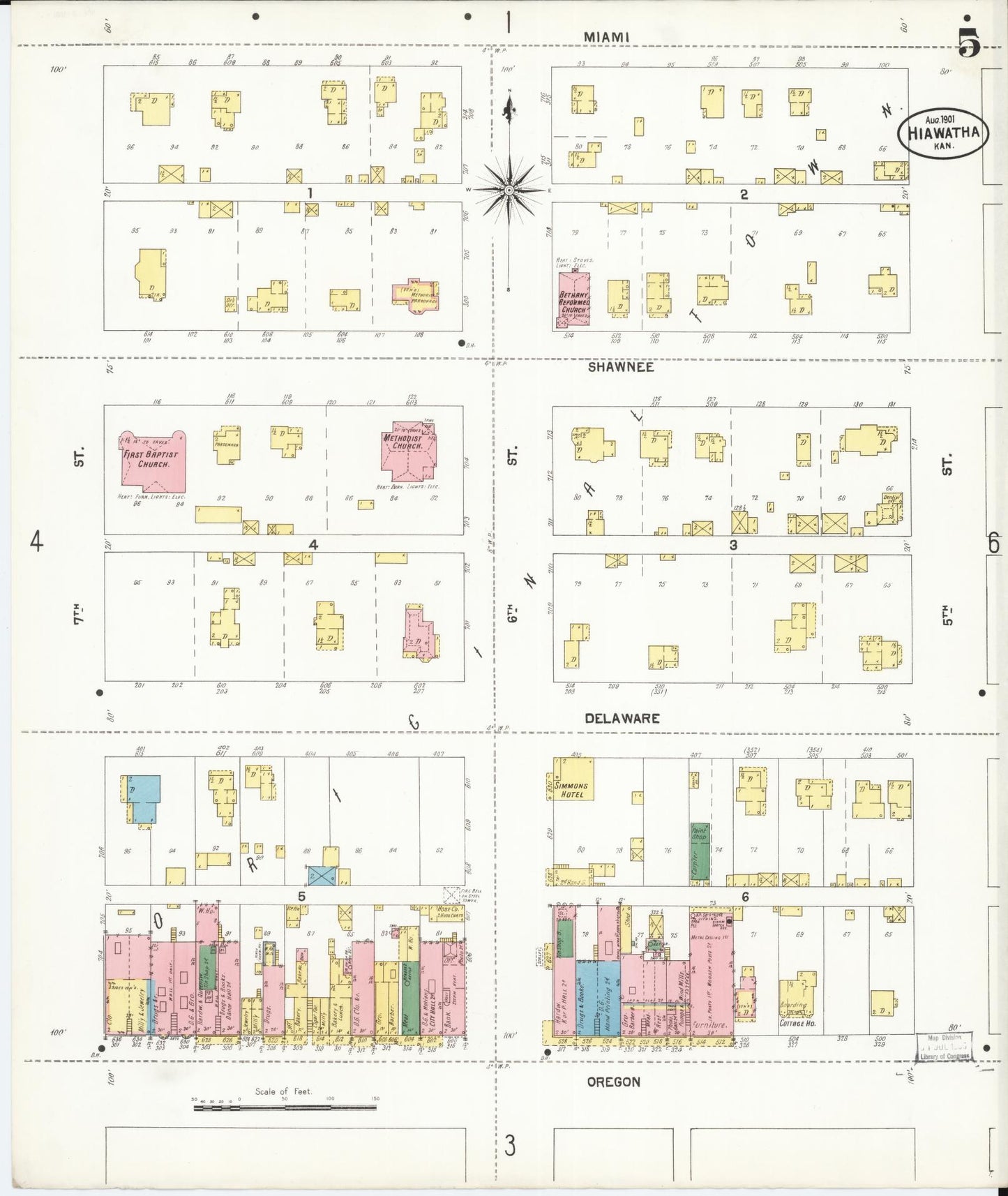 Sanborn Fire Insurance Map from Hiawatha, Brown County, Kansas (1901), Sheet #0005 - Complete Map Set gallery image, historic Sanborn map, vintage wall art, Kansas Kansas