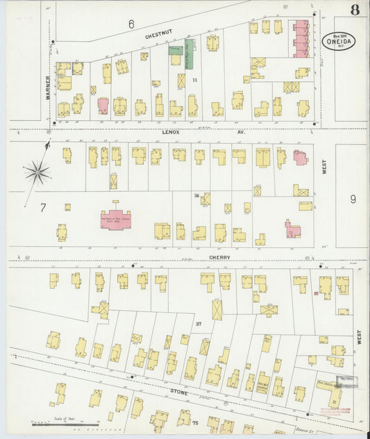 Sanborn Fire Insurance Map from Oneida, Madison County, New York (1899), Sheet #0008 - Historic Sanborn Fire Insurance Map Print, vintage old map wall art, antique decor, genealogy gift, New York New York map