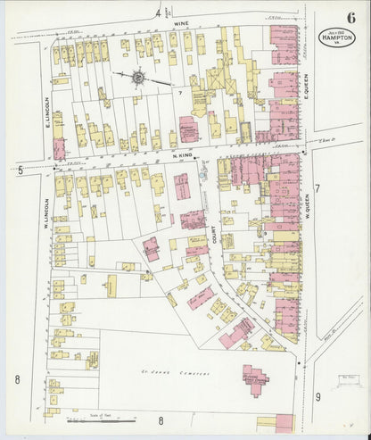Sanborn Fire Insurance Map from Hampton, Independent Cities, Virginia (1910), Sheet #0006 - Complete Map Set gallery image, historic Sanborn map, vintage wall art, Virginia Virginia