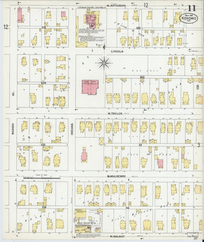 Sanborn Fire Insurance Map from Kokomo, Howard County, Indiana (1902), Sheet #0011 - Historic Sanborn Fire Insurance Map Print, vintage old map wall art, antique decor, genealogy gift, Indiana Indiana map