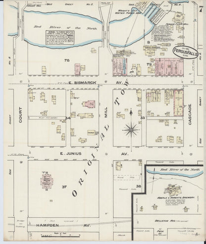 Sanborn Fire Insurance Map from Fergus Falls, Otter Tail County, Minnesota (1884), Sheet #0007 - Historic Sanborn Fire Insurance Map Print, vintage old map wall art, antique decor, genealogy gift, Minnesota Minnesota map