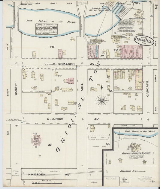 Sanborn Fire Insurance Map from Fergus Falls, Otter Tail County, Minnesota (1884), Sheet #0007 - Historic Sanborn Fire Insurance Map Print, vintage old map wall art, antique decor, genealogy gift, Minnesota Minnesota map