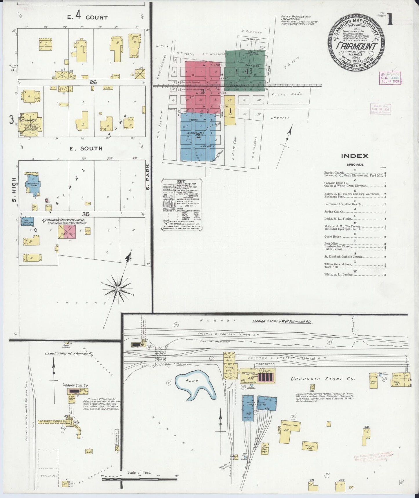 Sanborn Fire Insurance Map from Fairmount, Vermilion County, Illinois (1909), Sheet #0001 - Historic Sanborn Fire Insurance Map Print, vintage old map wall art, antique decor, genealogy gift, Illinois Illinois map
