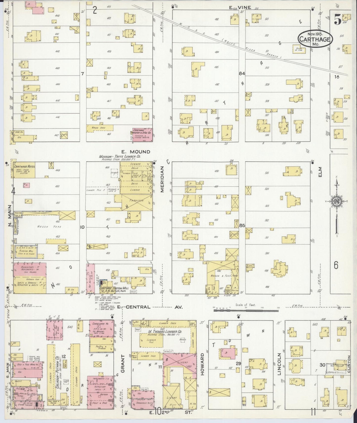 Sanborn Fire Insurance Map from Carthage, Jasper County, Missouri (1915), Sheet #0005 - Complete Map Set gallery image, historic Sanborn map, vintage wall art, Missouri Missouri
