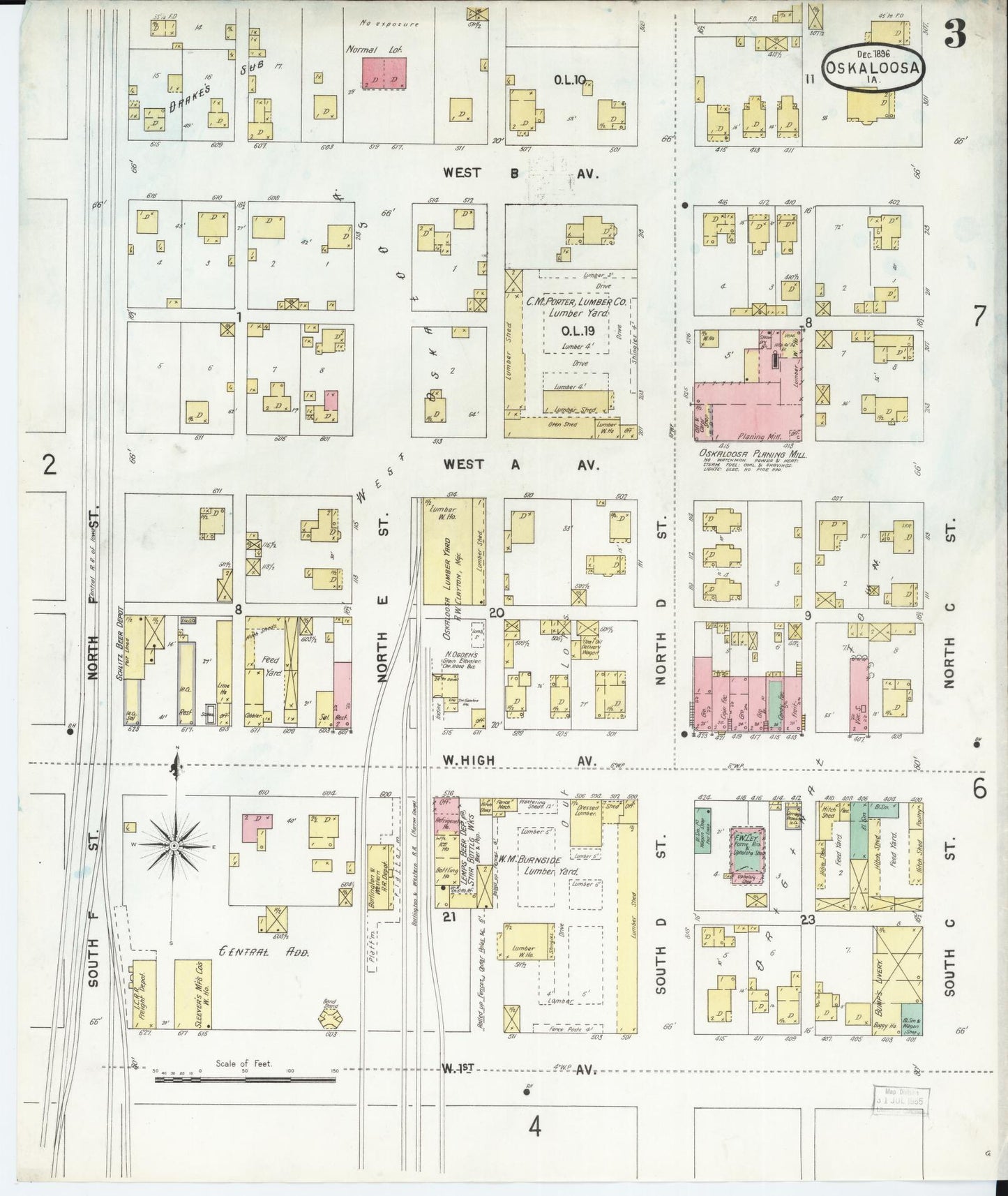 Sanborn Fire Insurance Map from Oskaloosa, Mahaska County, Iowa (1896), Sheet #0003 - Historic Sanborn Fire Insurance Map Print