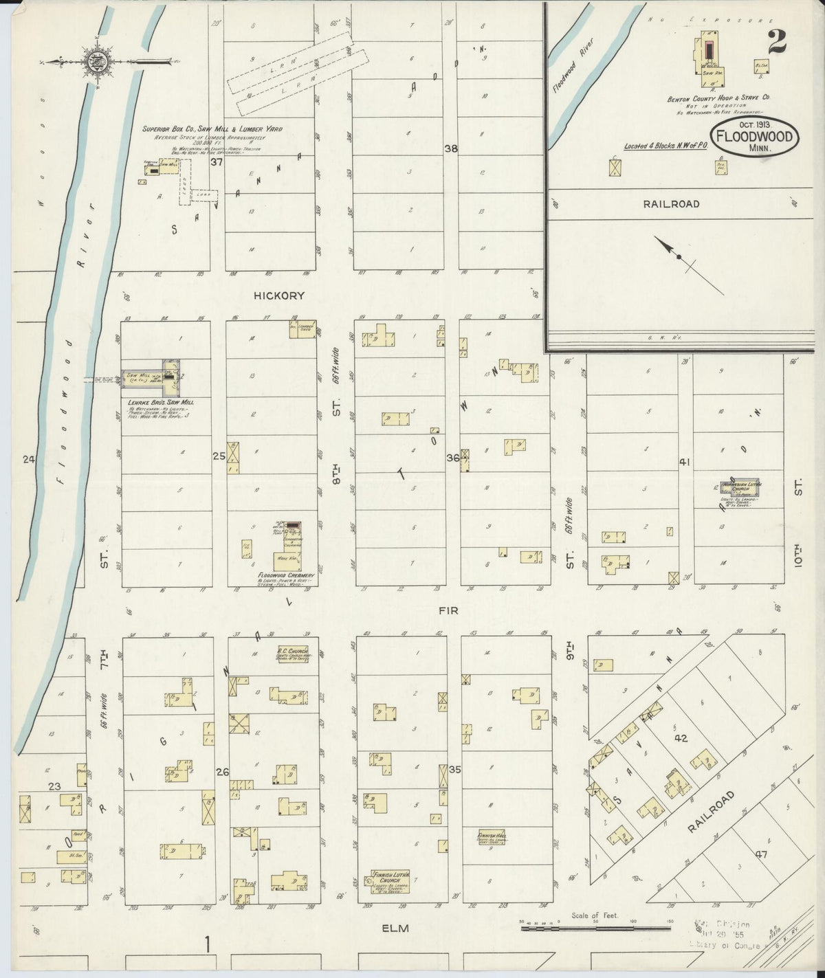 Sanborn Fire Insurance Map from Floodwood, Saint Louis County, Minnesota (1913), Sheet #0002 - Complete Map Set gallery image, historic Sanborn map, vintage wall art, Minnesota Minnesota