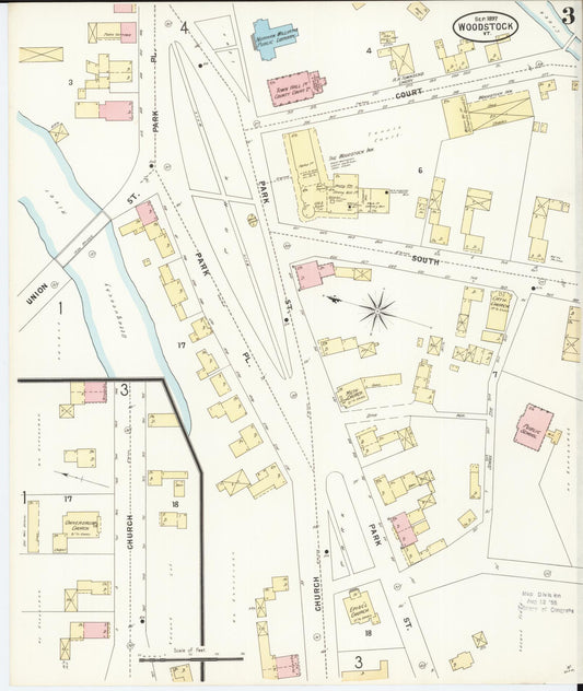 Sanborn Fire Insurance Map from Woodstock, Windsor County, Vermont (1897), Sheet #0003 - Historic Sanborn Fire Insurance Map Print, vintage old map wall art, antique decor, genealogy gift, Vermont Vermont map