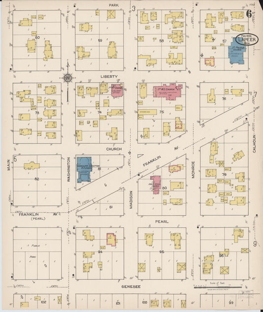 Sanborn Fire Insurance Map from Lapeer, Lapeer County, Michigan (1922), Sheet #0006 - Historic Sanborn Fire Insurance Map Print, vintage old map wall art, antique decor, genealogy gift, Michigan Michigan map