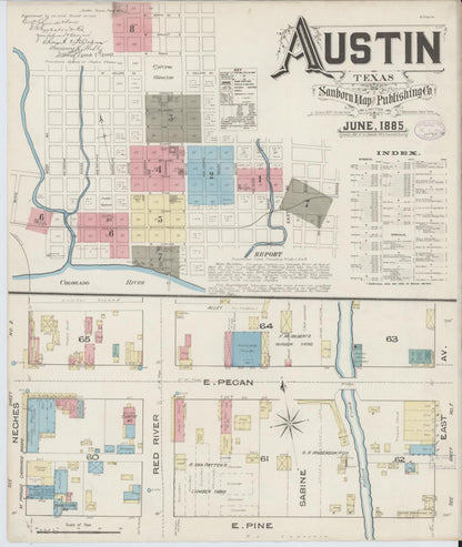 Sanborn Fire Insurance Map from Austin, Travis County, Texas (1885), Sheet #0001 - Historic Sanborn Fire Insurance Map Print, vintage old map wall art, antique decor, genealogy gift, Texas Texas map