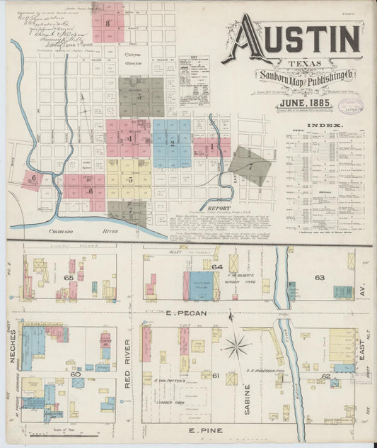 Sanborn Fire Insurance Map from Austin, Travis County, Texas (1885), Sheet #0001 - Historic Sanborn Fire Insurance Map Print, vintage old map wall art, antique decor, genealogy gift, Texas Texas map