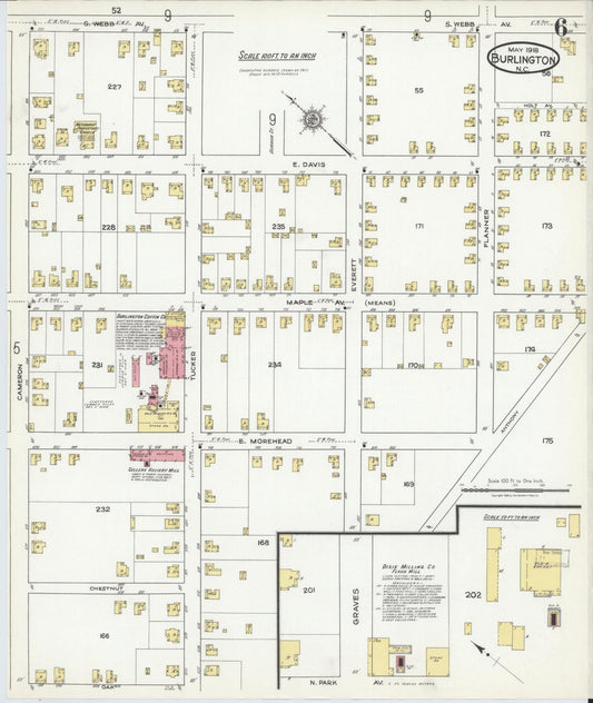 Sanborn Fire Insurance Map from Burlington, Alamance County, North Carolina (1918), Sheet #0006 - Historic Sanborn Fire Insurance Map Print, vintage old map wall art, antique decor, genealogy gift, North Carolina North Carolina map