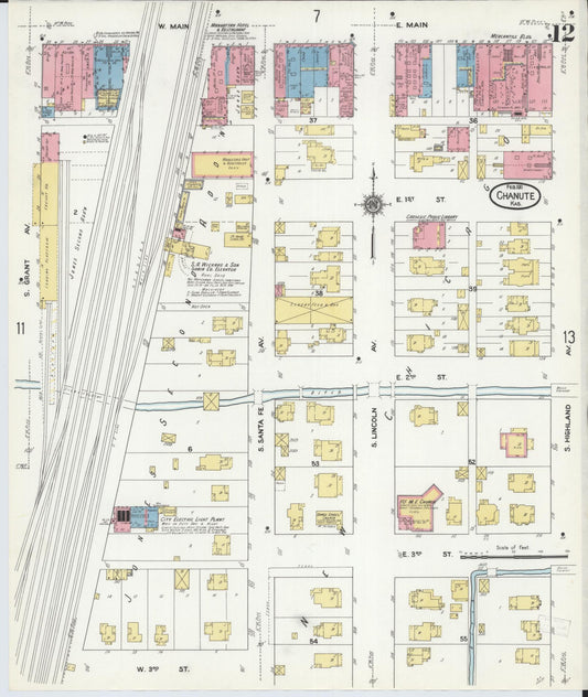 Sanborn Fire Insurance Map from Chanute, Neosho County, Kansas (1911), Sheet #0012 - Historic Sanborn Fire Insurance Map Print, vintage old map wall art, antique decor, genealogy gift, Kansas Kansas map