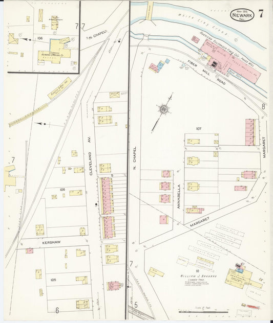 Sanborn Fire Insurance Map from Newark, New Castle County, Delaware (1915), Sheet #0007 - Historic Sanborn Fire Insurance Map Print, vintage old map wall art, antique decor, genealogy gift, Delaware Delaware map