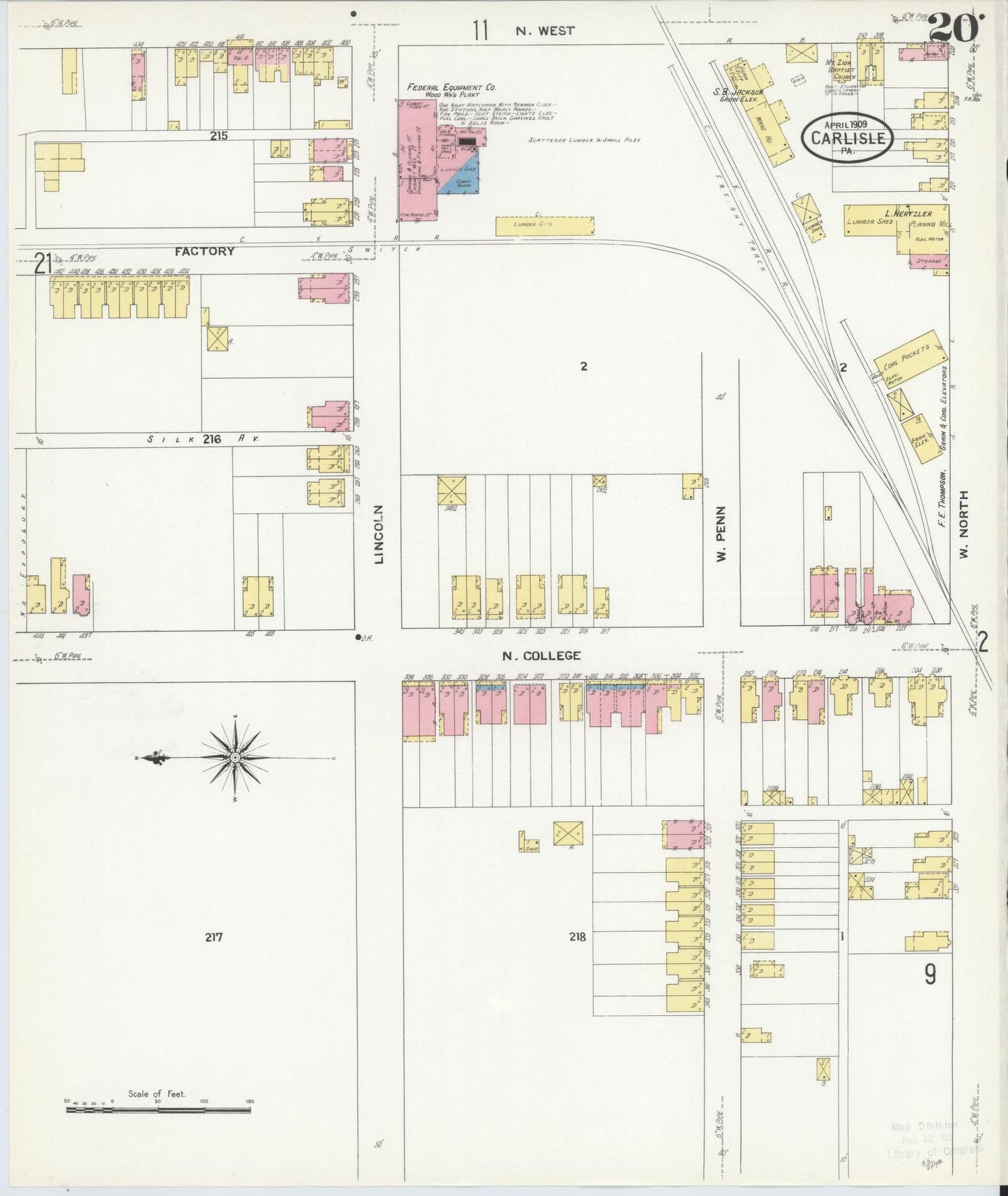 Sanborn Fire Insurance Map from Carlisle, Cumberland County, Pennsylvania (1909), Sheet #0020 - Historic Sanborn Fire Insurance Map Print, vintage old map wall art, antique decor, genealogy gift, Pennsylvania Pennsylvania map