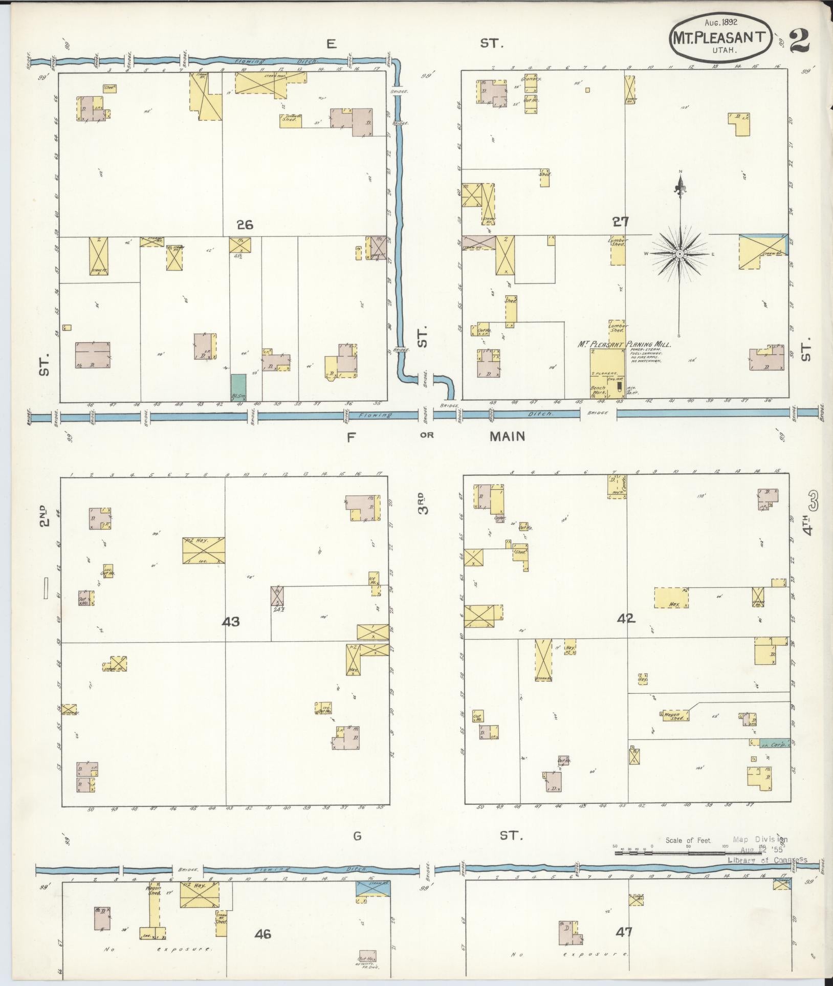 Sanborn Fire Insurance Map from Mount Pleasant, Sanpete County, Utah (1892), Sheet #0002 - Complete Map Set gallery image, historic Sanborn map, vintage wall art, Utah Utah