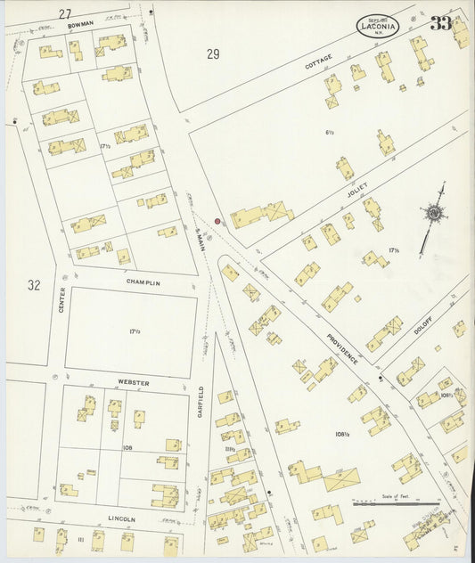 Sanborn Fire Insurance Map from Laconia, Belknap County, New Hampshire (1911), Sheet #0033 - Historic Sanborn Fire Insurance Map Print, vintage old map wall art, antique decor, genealogy gift, New Hampshire New Hampshire map