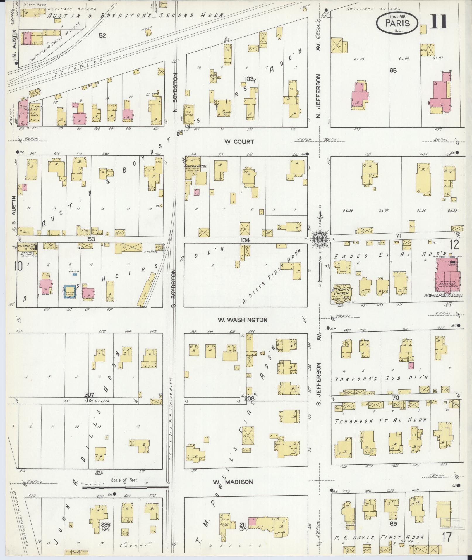 Sanborn Fire Insurance Map from Paris, Edgar County, Illinois (1916), Sheet #0011 - Complete Map Set gallery image, historic Sanborn map, vintage wall art, Illinois Illinois