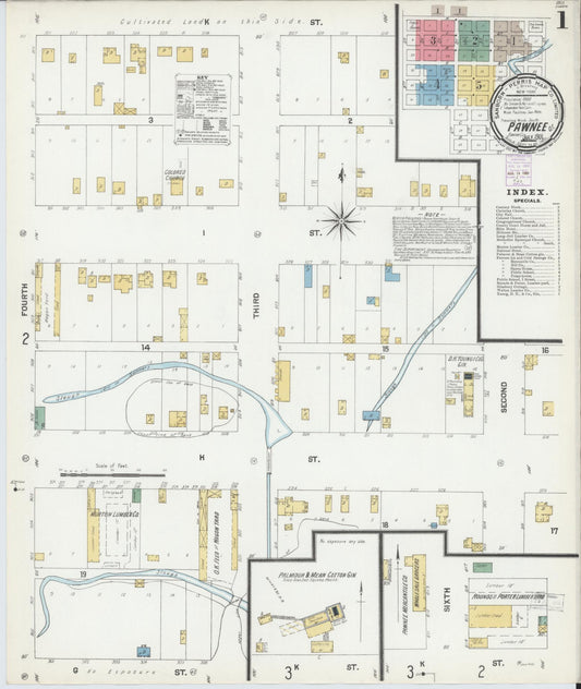Sanborn Fire Insurance Map from Pawnee, Pawnee County, Oklahoma (1901), Sheet #0001 - Historic Sanborn Fire Insurance Map Print, vintage old map wall art, antique decor, genealogy gift, Oklahoma Oklahoma map