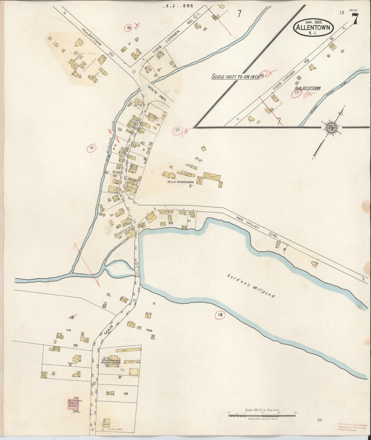 Sanborn Fire Insurance Map from Allentown, Monmouth County, New Jersey (1940), Sheet #0007 - Complete Map Set gallery image, historic Sanborn map, vintage wall art, New Jersey New Jersey