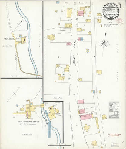 Sanborn Fire Insurance Map from Copperopolis, Calaveras County, California (1895), Sheet #0001 - Historic Sanborn Fire Insurance Map Print, vintage old map wall art, antique decor, genealogy gift, California California map