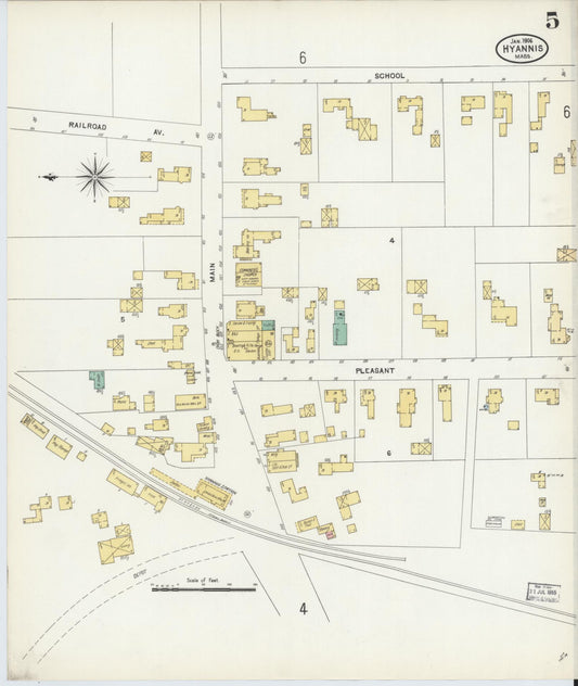 Sanborn Fire Insurance Map from Hyannis, Barnstable County, Massachusetts (1906), Sheet #0005 - Historic Sanborn Fire Insurance Map Print, vintage old map wall art, antique decor, genealogy gift, Massachusetts Massachusetts map