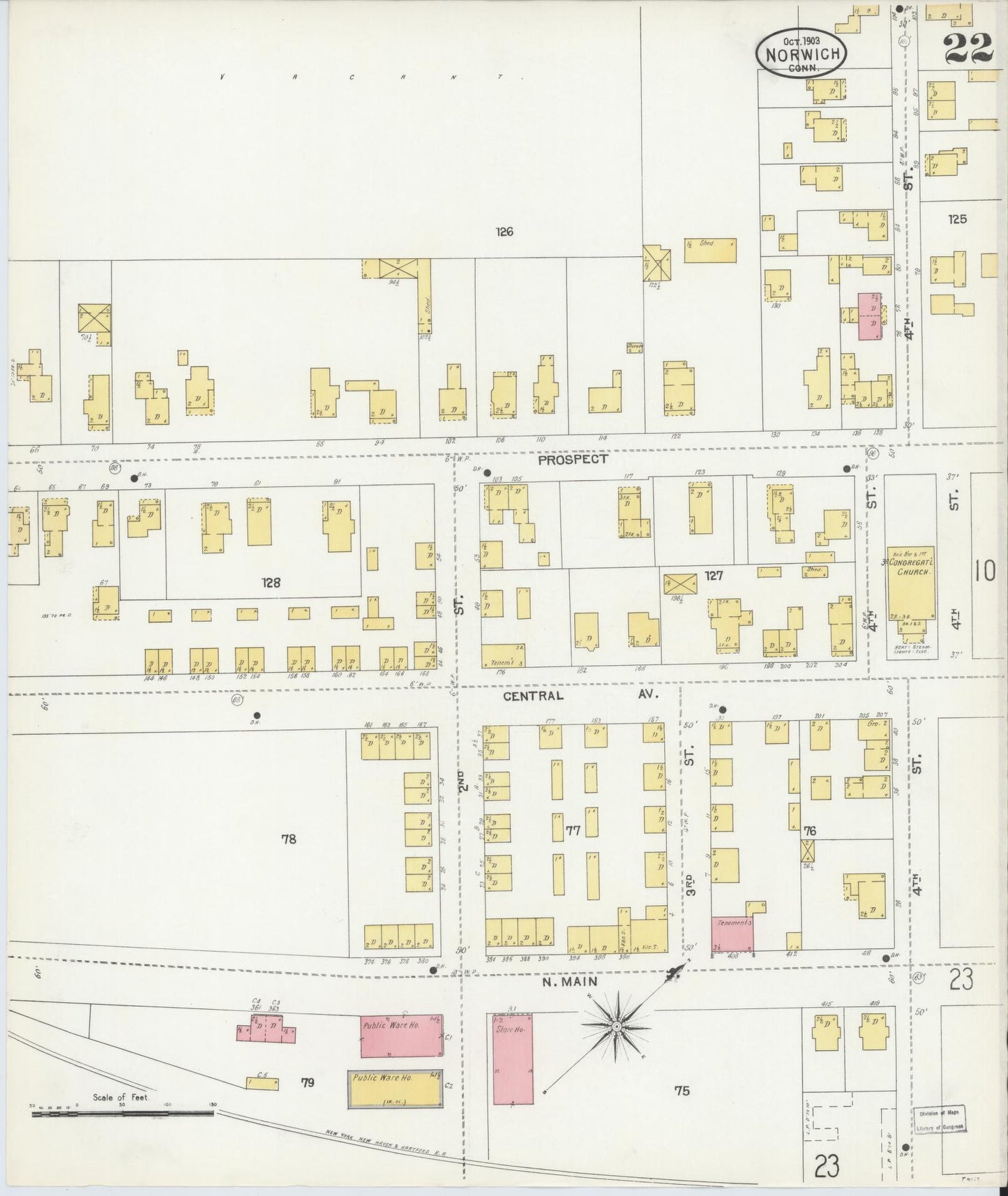 Sanborn Fire Insurance Map from Norwich, New London County, Connecticut (1903), Sheet #0022 - Historic Sanborn Fire Insurance Map Print, vintage old map wall art, antique decor, genealogy gift, Connecticut Connecticut map