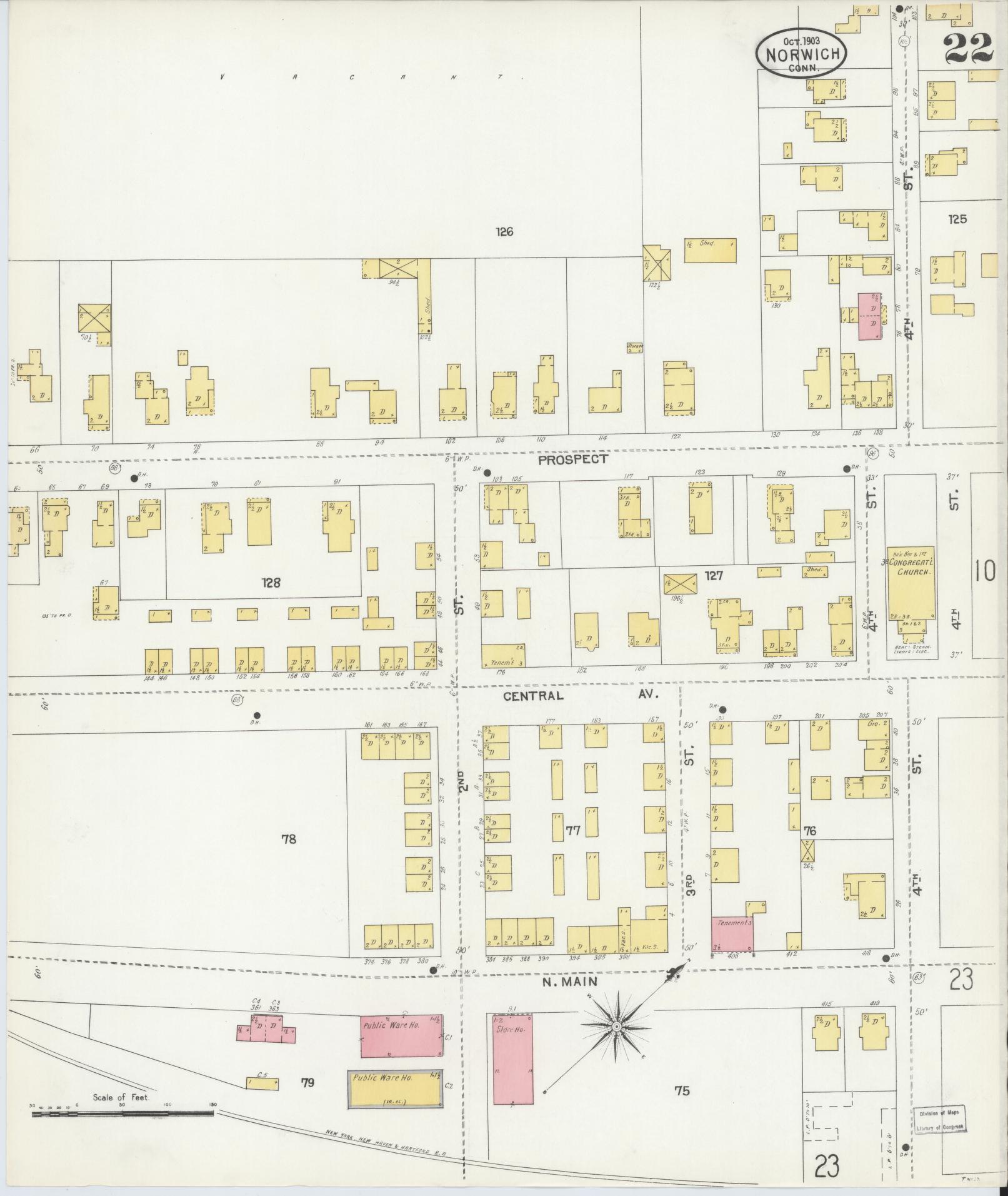 Sanborn Fire Insurance Map from Norwich, New London County, Connecticut (1903), Sheet #0022 - Historic Sanborn Fire Insurance Map Print, vintage old map wall art, antique decor, genealogy gift, Connecticut Connecticut map