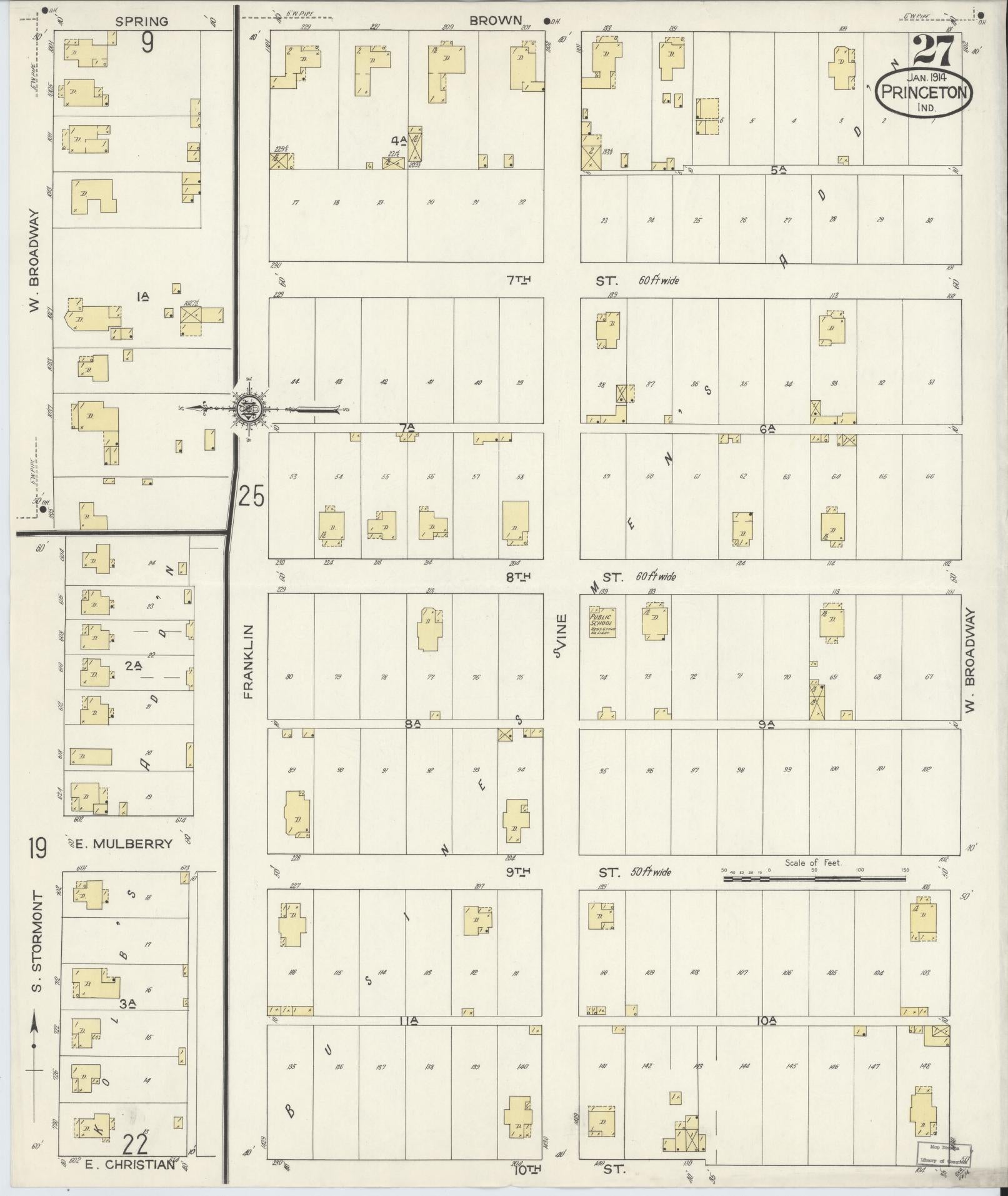 Sanborn Fire Insurance Map from Princeton, Gibson County, Indiana (1914), Sheet #0027 - Complete Map Set gallery image, historic Sanborn map, vintage wall art, Indiana Indiana