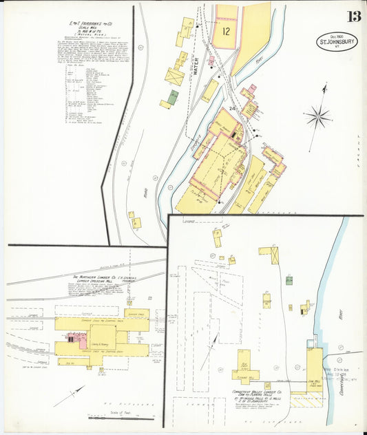 Sanborn Fire Insurance Map from Saint Johnsbury, Caledonia County, Vermont (1900), Sheet #0013 - Historic Sanborn Fire Insurance Map Print, vintage old map wall art, antique decor, genealogy gift, Vermont Vermont map
