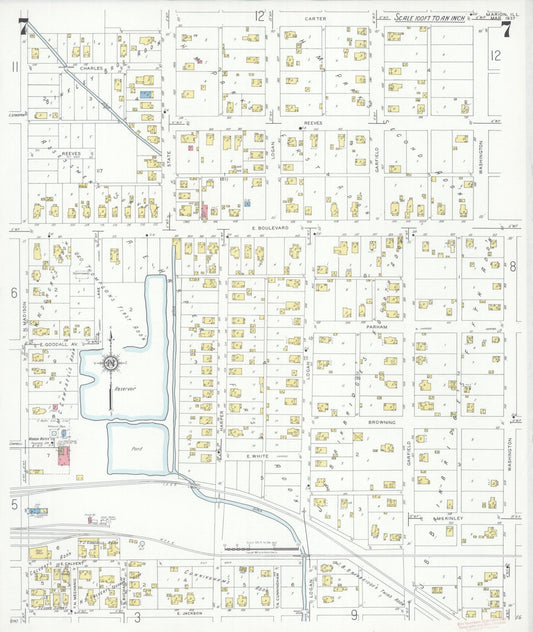 Sanborn Fire Insurance Map from Marion, Williamson County, Illinois (1937), Sheet #0007 - Historic Sanborn Fire Insurance Map Print, vintage old map wall art, antique decor, genealogy gift, Illinois Illinois map