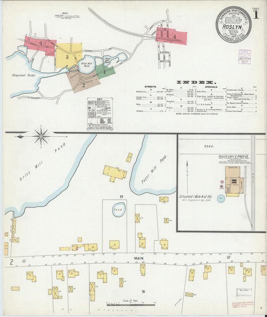 Sanborn Fire Insurance Map from Roslyn, Nassau County, New York (1902), Sheet #0001 - Complete Map Set gallery image, historic Sanborn map, vintage wall art, New York New York