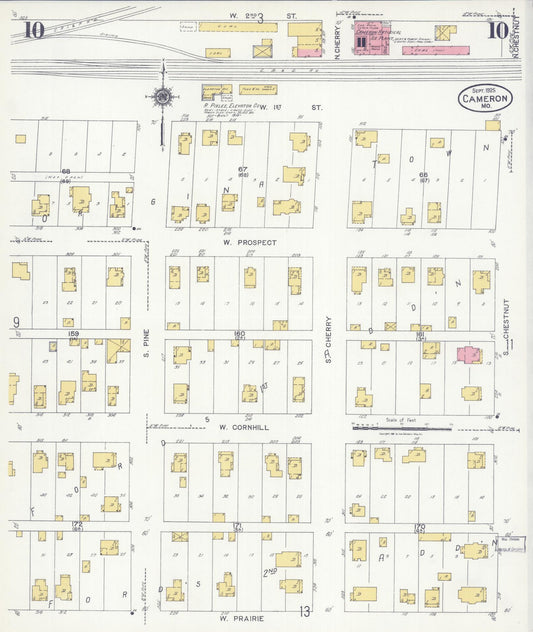 Sanborn Fire Insurance Map from Cameron, Clinton County, Missouri (1925), Sheet #0010 - Historic Sanborn Fire Insurance Map Print, vintage old map wall art, antique decor, genealogy gift, Missouri Missouri map