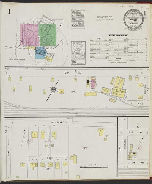 Sanborn Fire Insurance Map from York, Sumter County, Alabama (1924), Sheet #0001 - Historic Sanborn Fire Insurance Map Print, vintage old map wall art, antique decor, genealogy gift, Alabama Alabama map